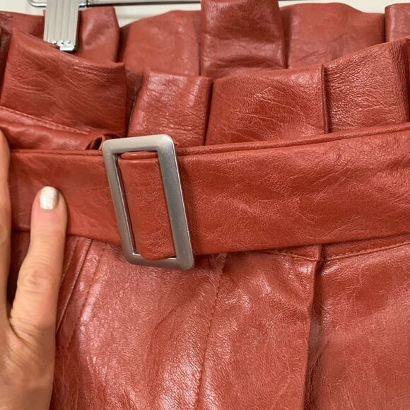 Revolve Majorelle terracotta brown faux leather pants,belt, pleated waist, XS - Picture 11 of 12